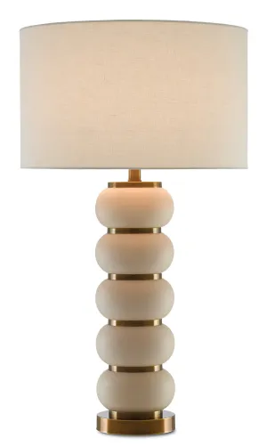 Luko 1-Light Table Lamp in White Mud & Antique Brass with Off-White Linen Shade