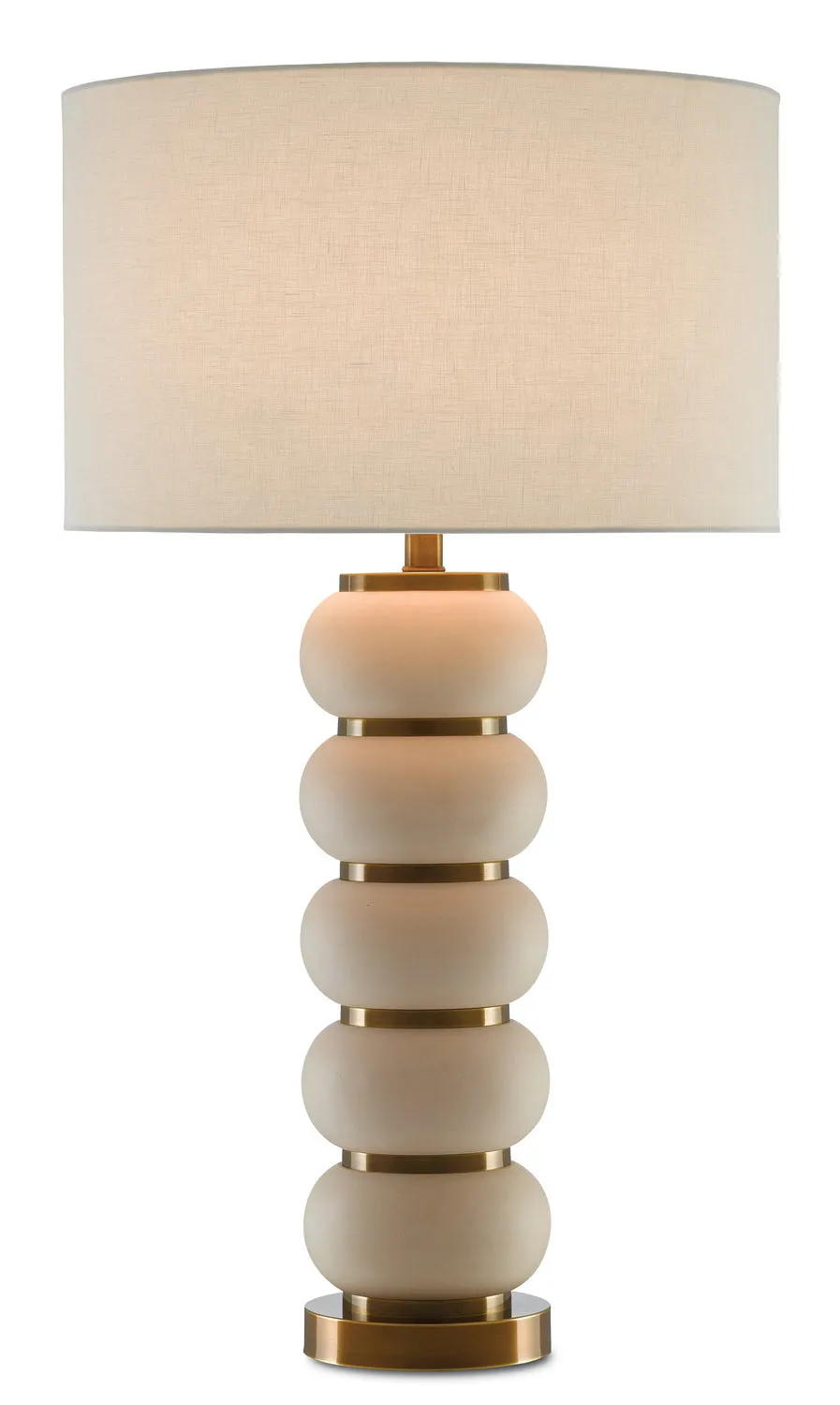 Luko 1-Light Table Lamp in White Mud & Antique Brass with Off-White Linen Shade