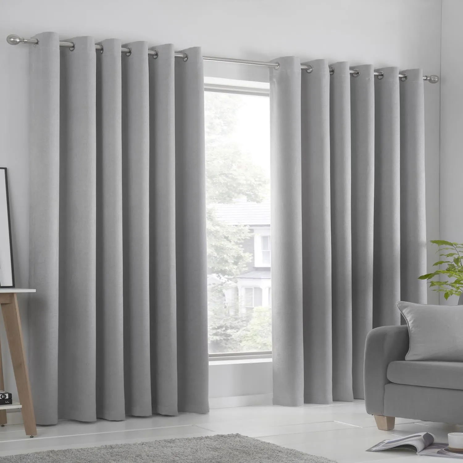 Luna Silver Dim Out Eyelet Curtains