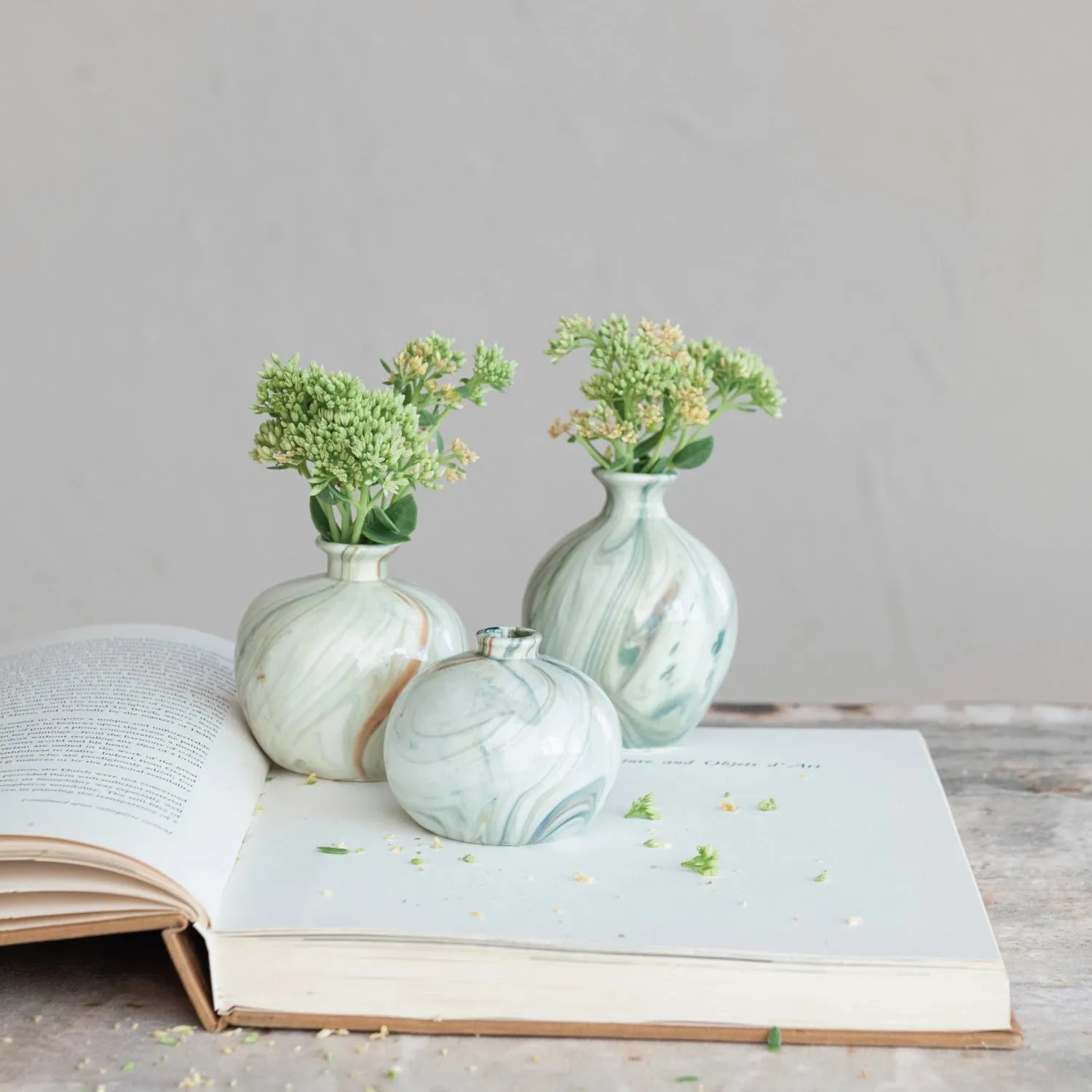 Marbled Pale Green Bud Vases