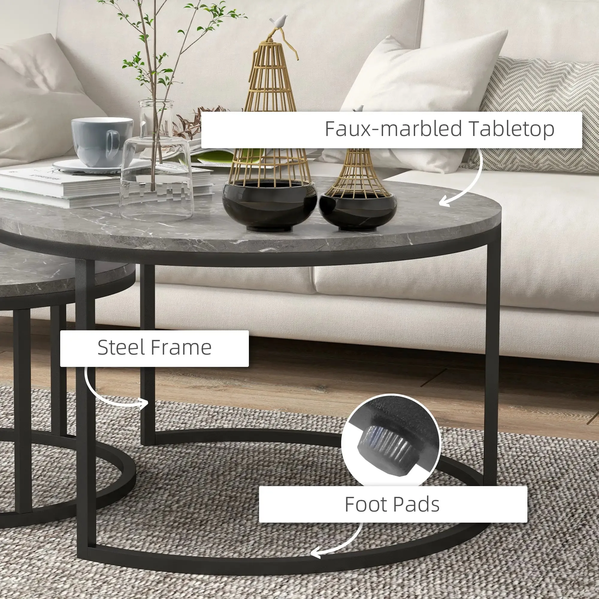 Modern Nesting Coffee Tables (Set of 2) - Available in 3 Colours