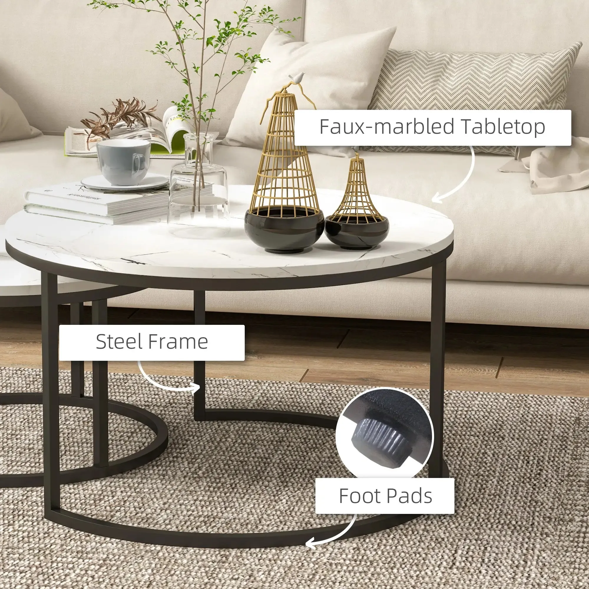 Modern Nesting Coffee Tables (Set of 2) - Available in 3 Colours