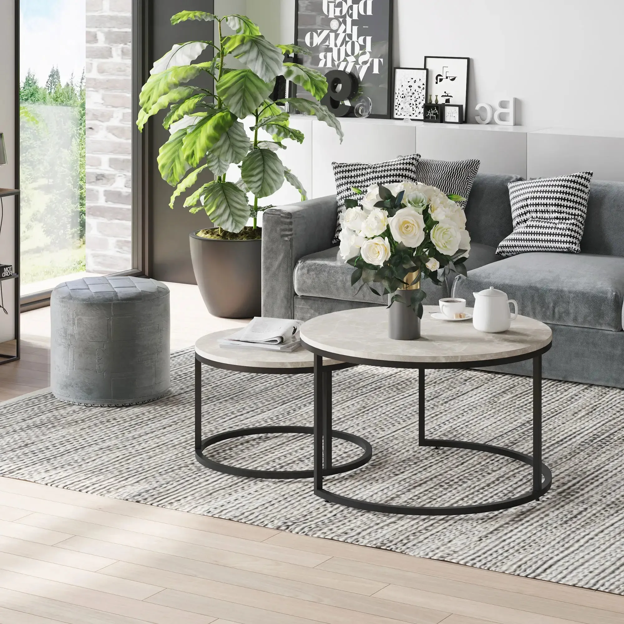 Modern Nesting Coffee Tables (Set of 2) - Available in 3 Colours