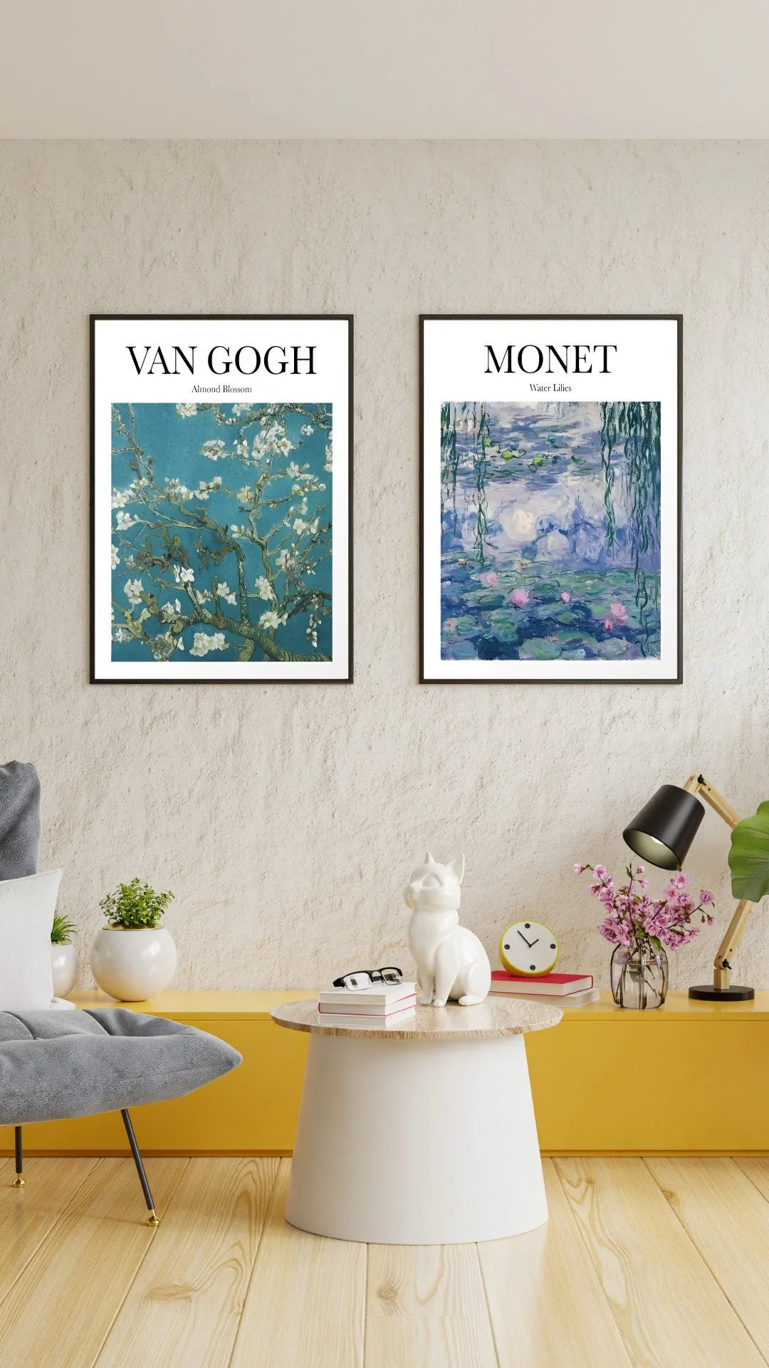 Monet Van Gogh Set Of 2 PRINTABLE ART, Museum Poster Prints, Almond Blossom Water Lilies, Monet Exhibition Poster, Van Gogh Print, Botanical Wall Art