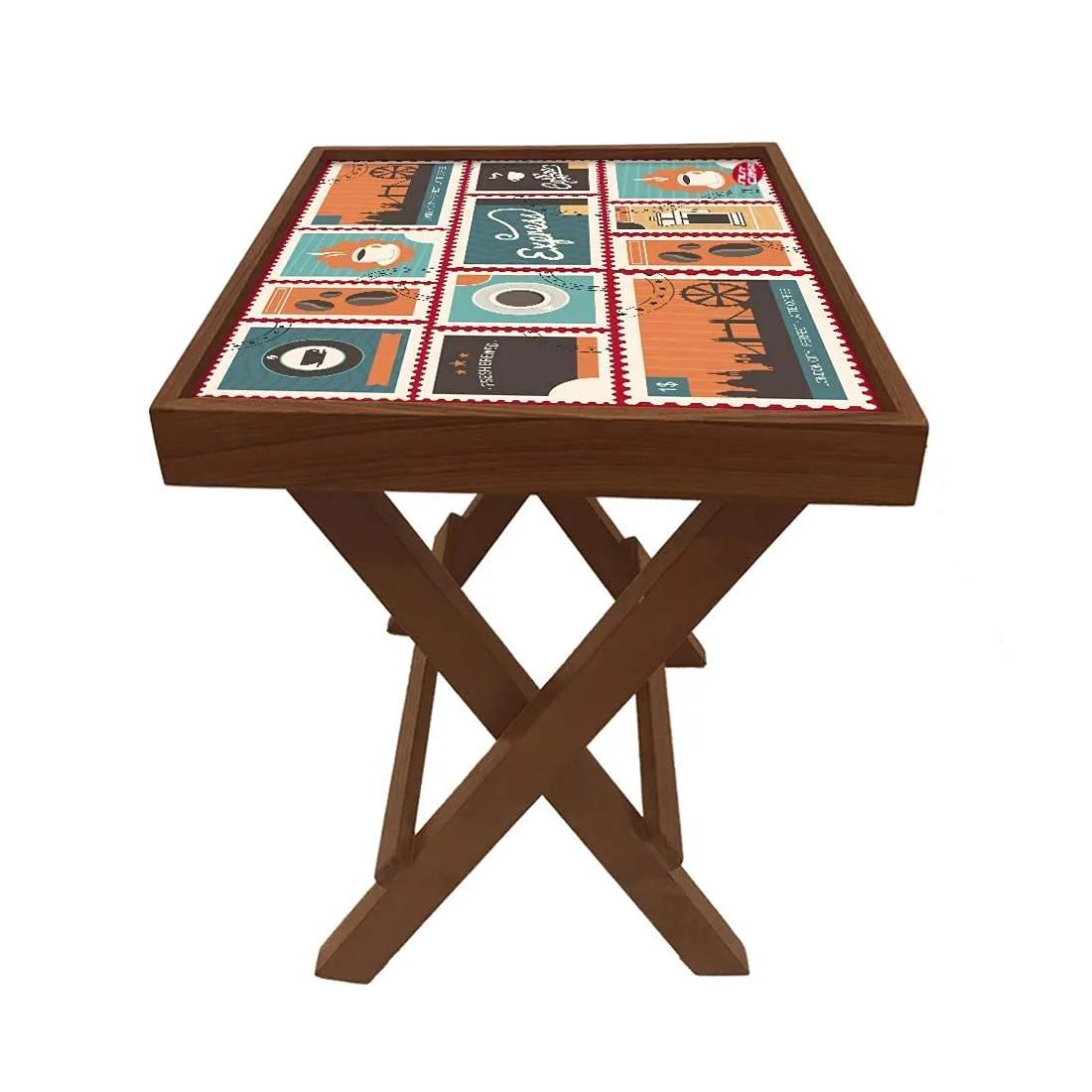 Nutcase Multicolor Designer Teak Wood Side Table