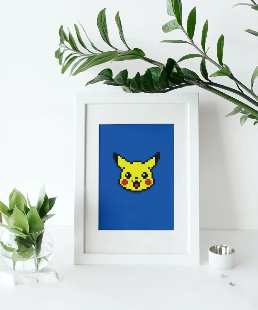 Pikachu Poster PRINTABLE WALL ART, Gaming Poster, Retro Game Poster, Pokémon Printable, Pokémon Go, Pikachu, Pokémon Figure, Pixel Art Print, Alternative Wall Art