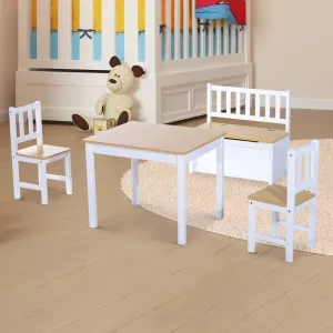 Pine Wood Kids 4 Pc Furniture Set-Oak/White