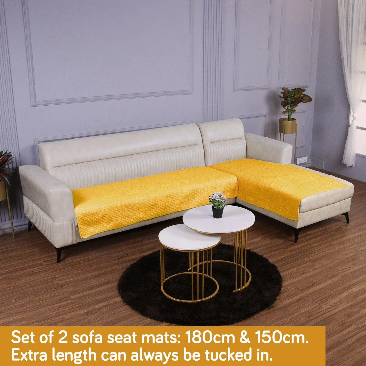 Quilted Sofa Mat Set for 3 Seater and 2 Seater Sofa (L Type), Yellow