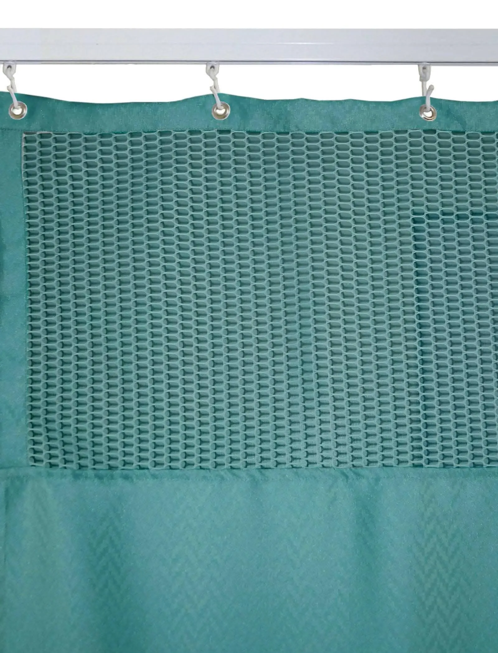 "Premium Dark Green Hospital & Clinic Partition Curtains: 10x7 FT, 100% Polyester, Rustfree Metal Eyelets, Zig Zag Design"