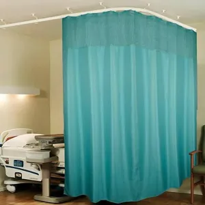 "Premium Dark Green Hospital & Clinic Partition Curtains: 10x7 FT, 100% Polyester, Rustfree Metal Eyelets, Zig Zag Design"