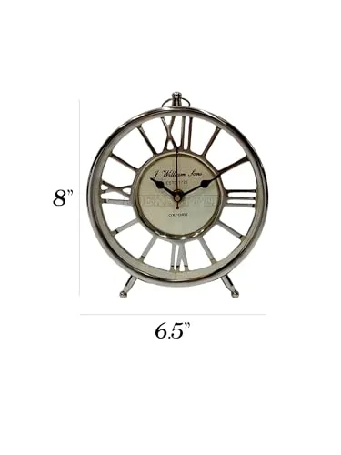 Sure! Heres an optimized title for the e-commerce product:

Elegant 6 Round Steel Silver Table Clock with Roman Numerals - Stylish Home Decor and Desk Accessory by ROCKHOPPER

This title includes modifiers such as elegant, stylish, and accessory, which can help attract more potential buyers by emphasizing the product’s qualities and uses.