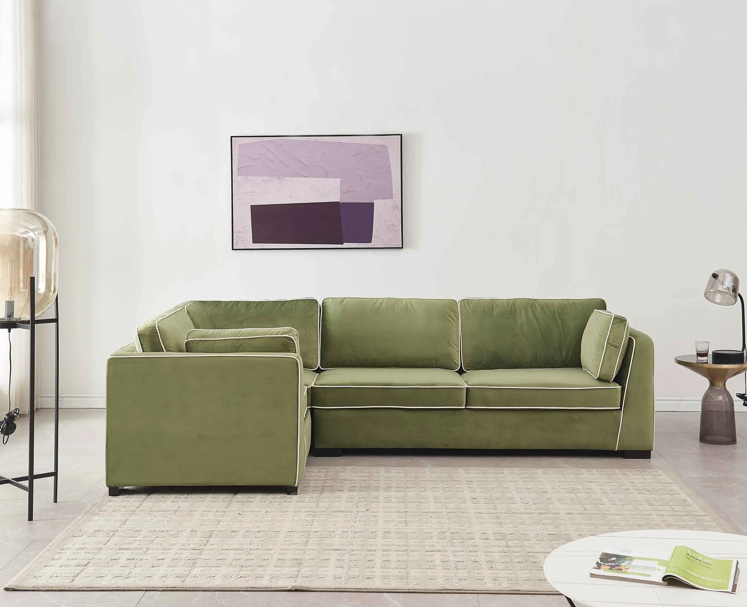 Rubeza Brora 5 Seater Left Hand Facing Corner Sofa - Grass Green