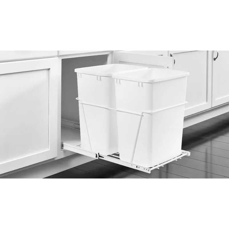 RV Series Metallic Silver Bottom-Mount Double Waste Container Pull-Out Organizer (14.38" x 22" x 19.25")