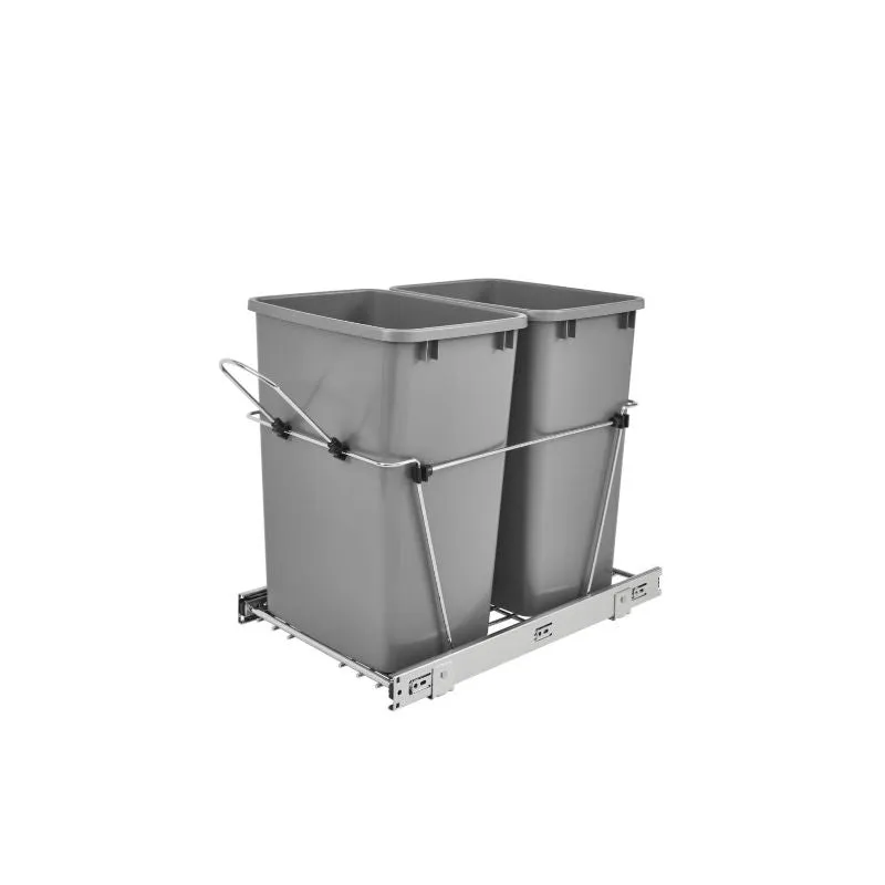 RV Series Metallic Silver Bottom-Mount Double Waste Container Pull-Out Organizer (14.38" x 22" x 19.25")