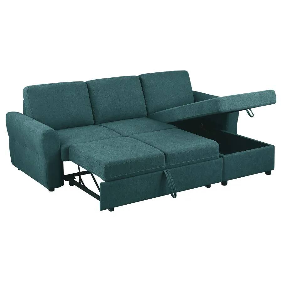 Samantha Upholstered Sleeper Sofa Sectional with Storage Chaise Teal Blue