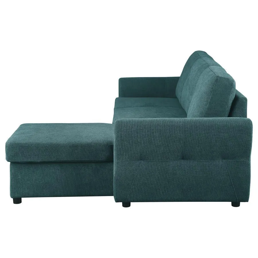 Samantha Upholstered Sleeper Sofa Sectional with Storage Chaise Teal Blue