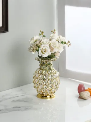 Samy Collectibles 6-Inch Metal Elegance Flower Vase Planter with Crystal Embellishments - Gilded Elegance for Stylish Home and Office Decor