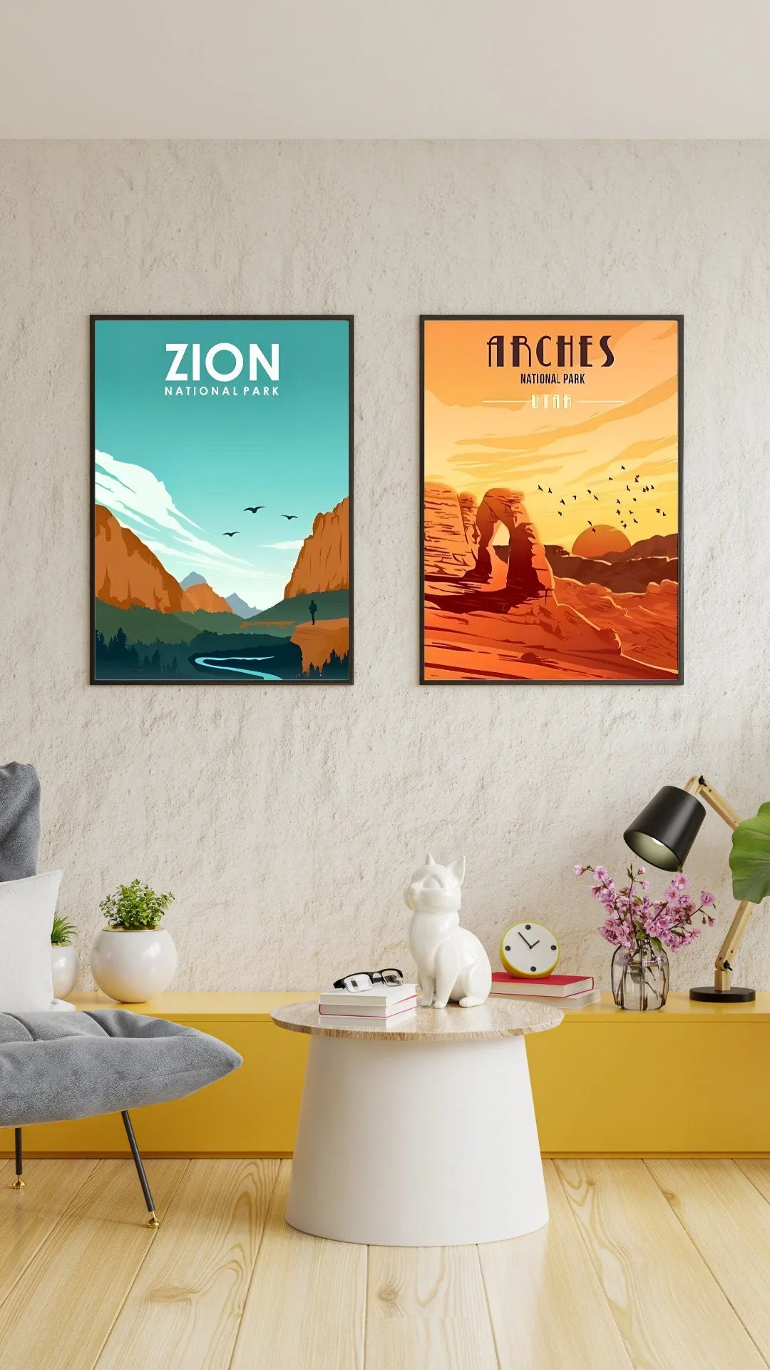 Set Of 3 Vintage National Park Posters PRINTABLE ART, Yellowstone Zion Arches, American National Park Wall Art, Vintage Travel Posters, Nature Wall Art