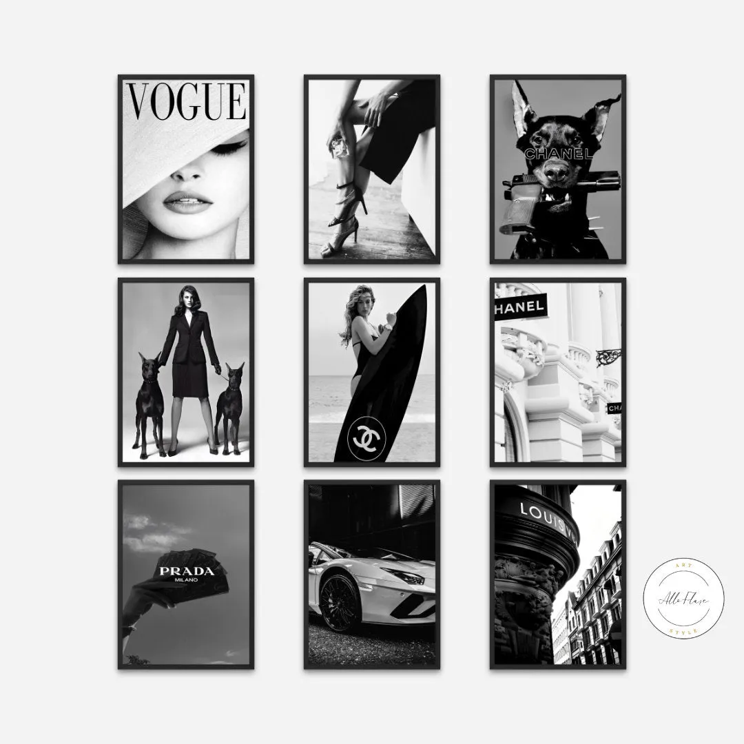 Set Of 9 Black And White Luxury Fashion Collection INSTANT DOWNLOAD Art Prints, Designer Prints, Classy Black & White Prints, High Fashion Wall Art