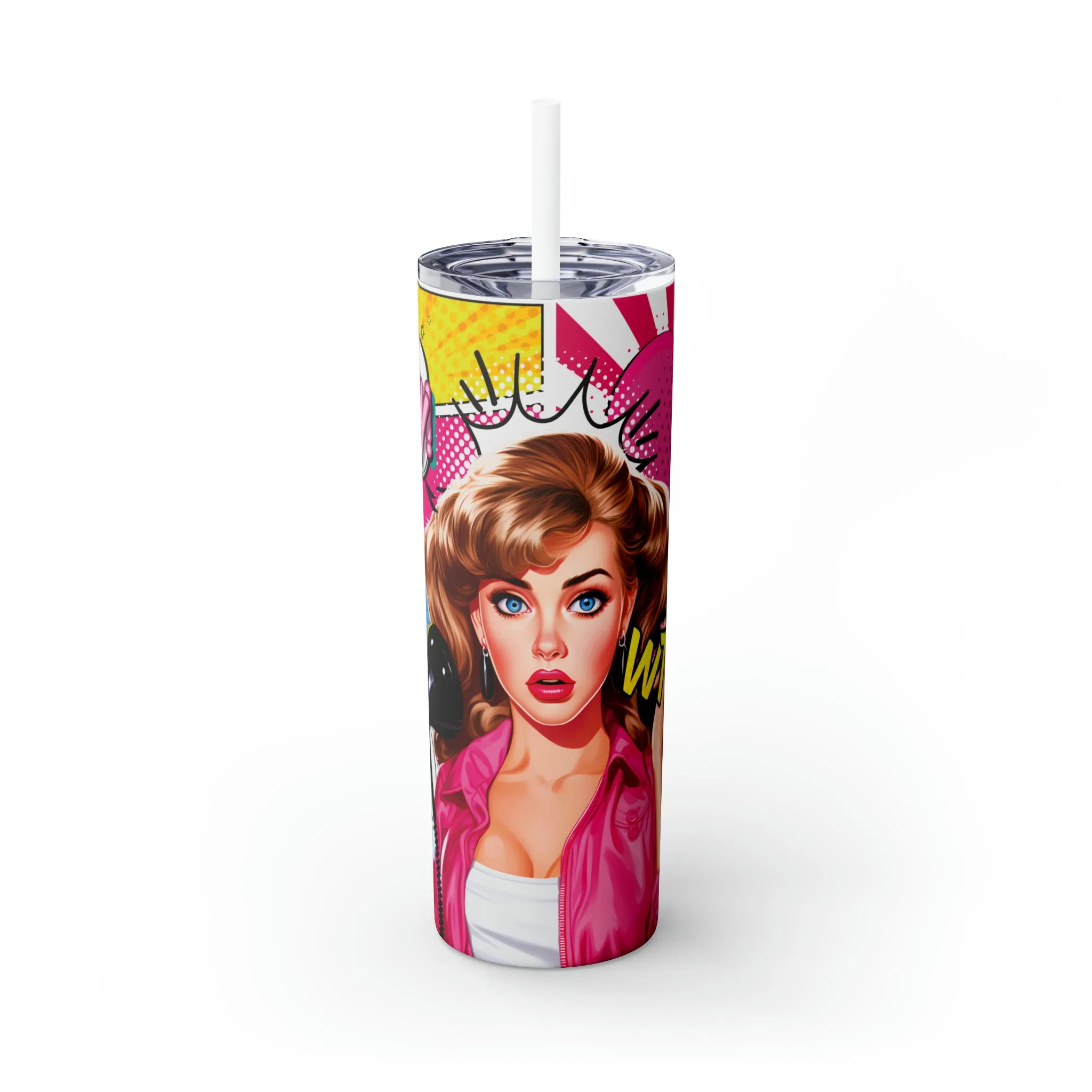 Skinny Tumbler with Straw, 20oz, Retro, Pop Art