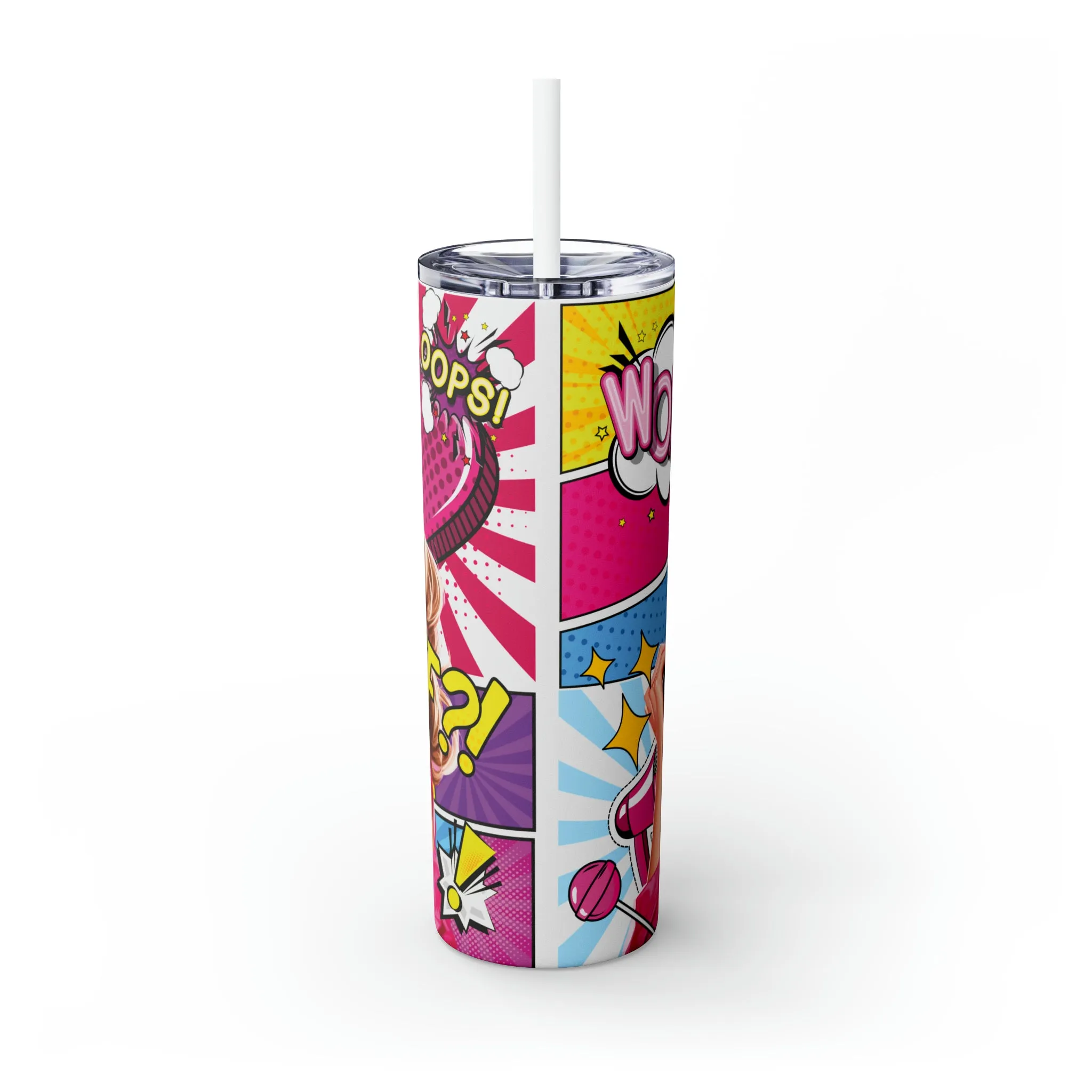 Skinny Tumbler with Straw, 20oz, Retro, Pop Art