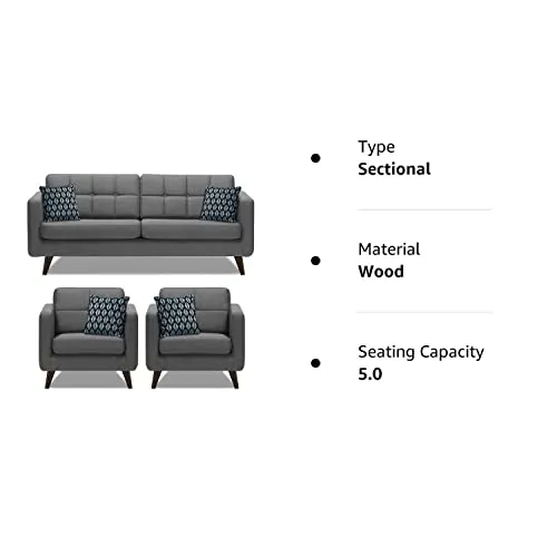 Sofa Architect Chilly 5 Seater 3-1-1 Fabric Sofa Set (Grey Color)