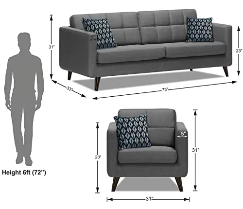 Sofa Architect Chilly 5 Seater 3-1-1 Fabric Sofa Set (Grey Color)