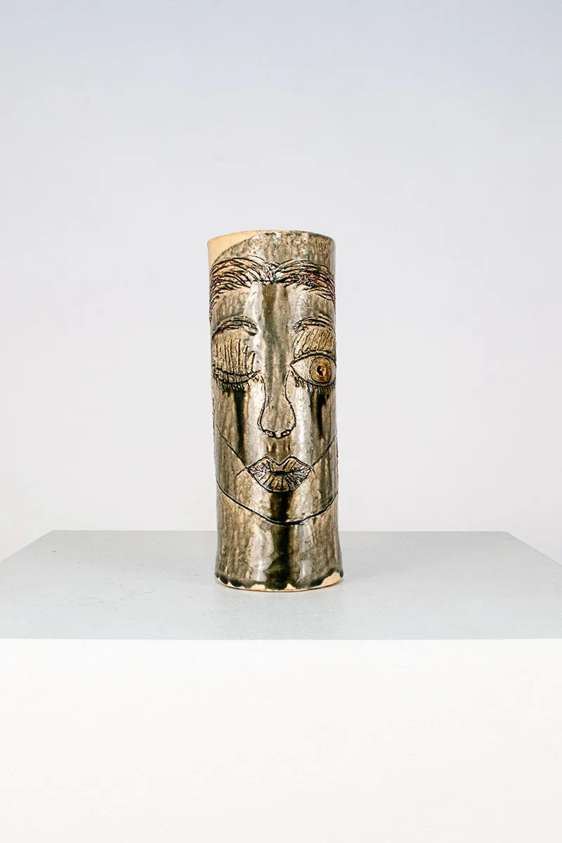 Studio Pottery Vase with Face