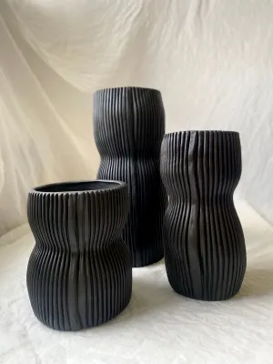 Textured Organic Porcelain Vase in Black, Large