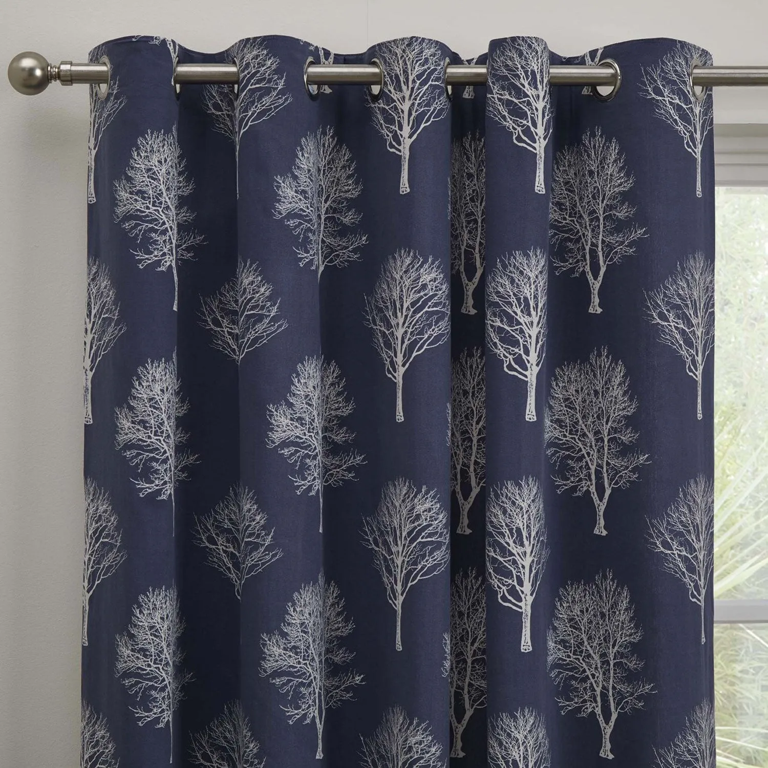 Woodland Trees Eyelet Curtains - Navy