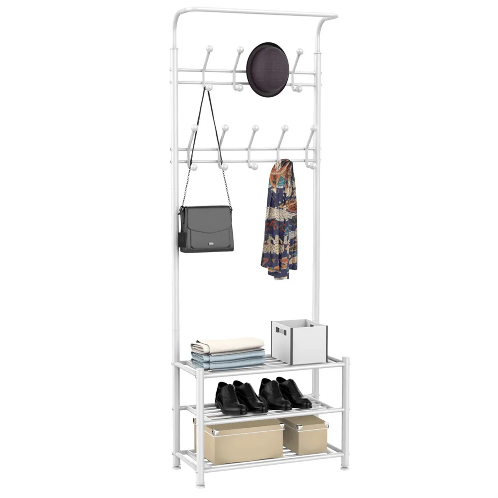 Yaheetech 18 Hooks Coat Rack with 3-Tier Shoe Rack Bench